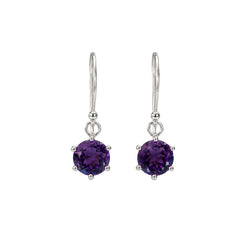 925 Sterling Silver Amethyst Drop Earrings Faceted Round Gemstone Jewelry