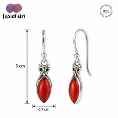 925 silver marquese gemstone Carnelian Earrings handmade with ball earwire in bezel setting