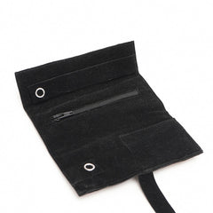Handmade Floral Embroidered Jewelry Roll Organizer, Black Soft Suede Fabric with Thread Embroidery, Bugle Beads and Sequin Work