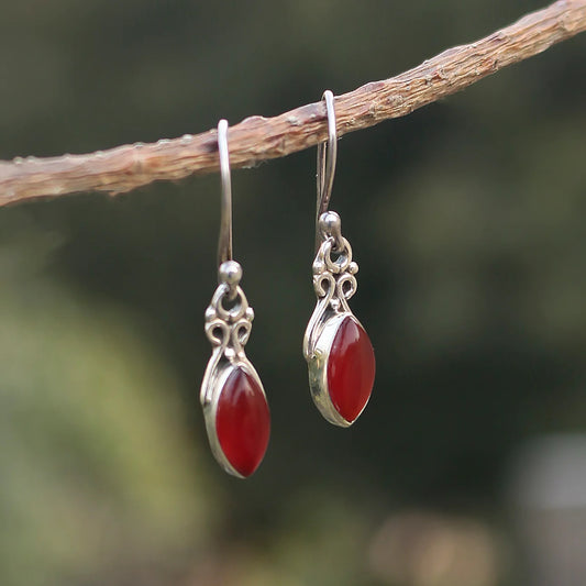 925 silver marquese gemstone Carnelian Earrings handmade with ball earwire in bezel setting