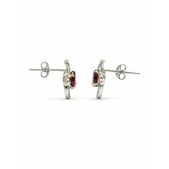 925 Sterling Silver Garnet Stud Earrings Chandi Red Gemstone Leaf Design