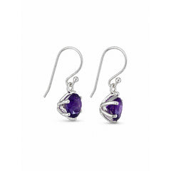 925 Sterling Silver Amethyst Drop Earrings Faceted Round Gemstone Jewelry