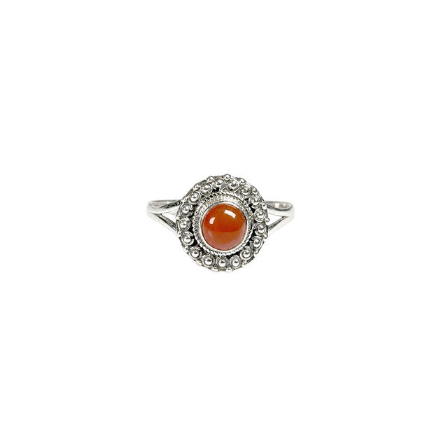 925 Silver Ring Carnelian Round Shape Cabochon Cut Bezel Setting
