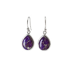 925 Sterling Silver Purple Turquoise Gemstone Earrings Hanging Teardrop Style