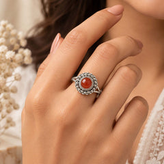 925 Silver Ring Carnelian Round Shape Cabochon Cut Bezel Setting