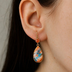925 Sterling Silver Gold Plated Multi Turquoise Gemstone Dangle Drop Earrings for Women