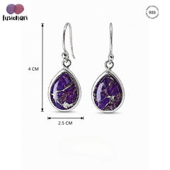 925 Sterling Silver Purple Turquoise Gemstone Earrings Hanging Teardrop Style