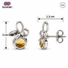 925 Sterling Silver Citrine Stud Earrings Chandi Yellow Gemstone Leaf Design