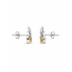 925 Sterling Silver Citrine Stud Earrings Chandi Yellow Gemstone Leaf Design