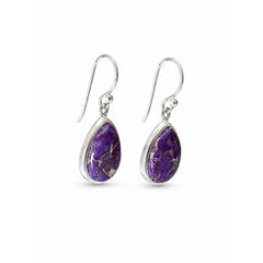 925 Sterling Silver Purple Turquoise Gemstone Earrings Hanging Teardrop Style