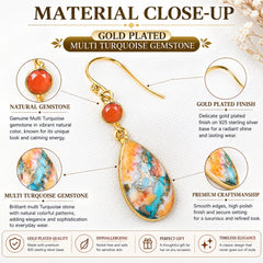 925 Sterling Silver Gold Plated Multi Turquoise Gemstone Dangle Drop Earrings for Women