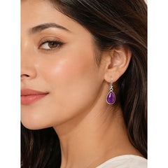925 Sterling Silver Amethyst Purple Gemstone Hanging Earrings with Teardrop Design