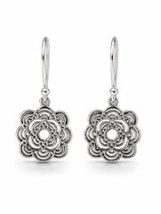 925 Sterling Silver Flower Design Hanging Earrings