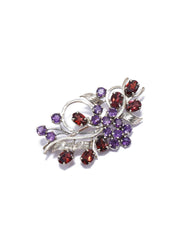 925 Sterling Silver Amethyst and Garnet Gemstone Floral Leaf Brooch Pin for Women and Girls
