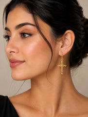 925 Sterling Silver Gold Plated Cross Dangle Earrings for Women