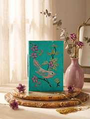 Handcrafted Embroidered Journal with Handmade Paper Fabric Cover & Bahi Khata Closure Diary for Writing Sketching & Gifting | Sky Blue | 8 x 5 inches