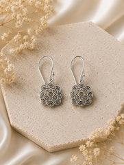 925 Sterling Silver Flower Design Hanging Earrings