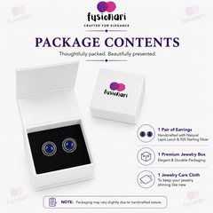 925 Sterling Silver Lapis Stud Earrings for Women | HandCrafted jewellery |
