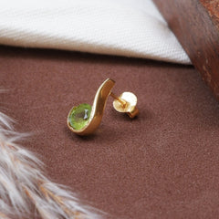 925 Sterling Silver Peridot Gemstone Stud Earrings with 2.5 Micron Gold Plating