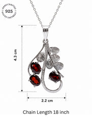 925 Sterling Silver Natural Garnet Gemstone Three Stone Leaf and Vine Design