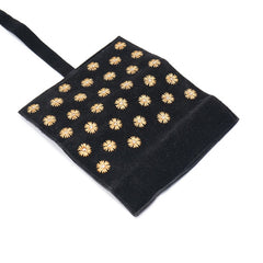 Handmade Jewelry Roll Organizer, Black Soft Suede Fabric with Copper Badla Thread Embroidery