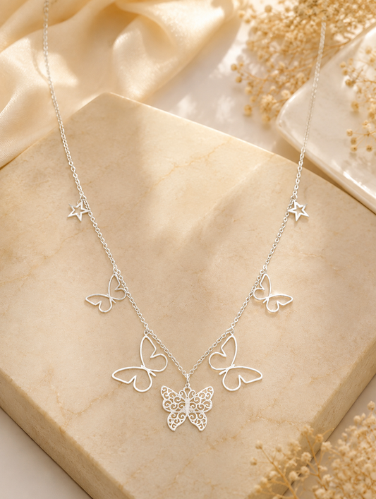925 Sterling Silver Butterfly Charm Necklace, Whimsical butterfly Necklace - Perfect Gift For Natural Lovers
