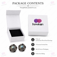 925 Sterling Silver Labradorite Stud Earrings for Women | Handmade Jewellary |