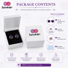 925 Silver Amethyst Stud Earrings – Elegant Round Design for Women & Girls
