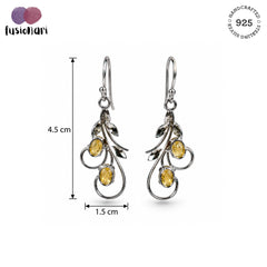 Ira - Citrine Silver Leaf Drop Earrings