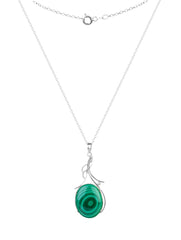 925 Sterling Silver Malachite Pendant With 18 Inch Chain Handmade Gemstone Necklace for Women Elegant Jewelry Gift