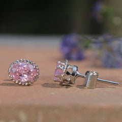 Darpan – Pink AD Silver Stud Earrings