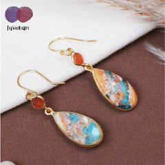 925 Sterling Silver Gold Plated Multi Turquoise Gemstone Dangle Drop Earrings for Women