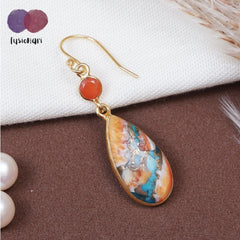 925 Sterling Silver Gold Plated Multi Turquoise Gemstone Dangle Drop Earrings for Women