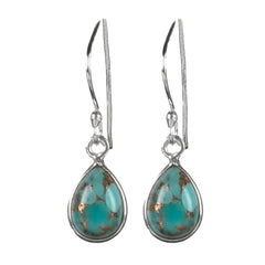 925 Silver Earrings with drop shape Turquoise handmade in bezel setting with ball earwire.