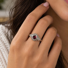 925 Silver Ring Garnet Oval Shape Faceted Cut Bezel Setting