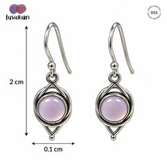 FUSIONARI 925 Sterling Silver Pink Chalcedony Gemstone Drop Earrings Jewellery