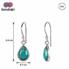 925 Silver Earrings with drop shape Turquoise handmade in bezel setting with ball earwire.