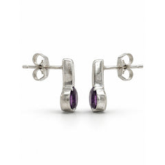 925 Sterling Silver Amethyst Stud  Earrings, Purple Gemstone with S Shape Design