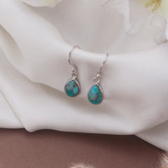 925 Silver Earrings with drop shape Turquoise handmade in bezel setting with ball earwire.