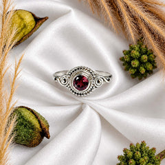 925 Silver Ring Garnet Oval Shape Faceted Cut Bezel Setting