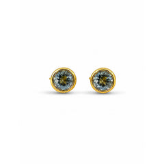 925 Sterling Silver Blue Topaz Stud Earrings Round Gemstone with Gold Tone Setting