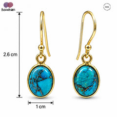 FUSIONARI 925 Sterling Silver Turquoise Gemstone Drop Earrings Jewellery