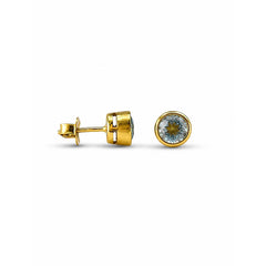 925 Sterling Silver Blue Topaz Stud Earrings Round Gemstone with Gold Tone Setting