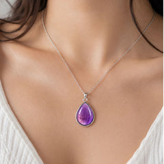 925 Sterling Silver Amethyst Gemstone Teardrop Pendant