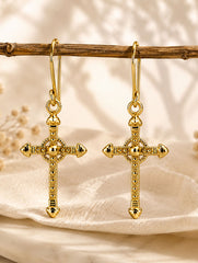 925 Sterling Silver Gold Plated Cross Dangle Earrings for Women