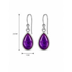 925 Sterling Silver Amethyst Purple Gemstone Hanging Earrings with Teardrop Design