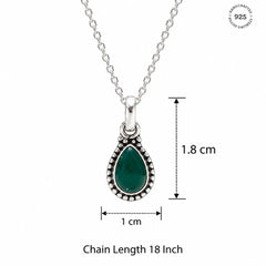 925 Sterling Silver Green Onyx Oval Pendant Cabochon Cut Handmade Beaded Frame Jewelry