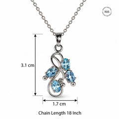 925 Silver Handmade Blue Topaz Oval Gemstone Pendant Floral Leaf Design