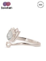 925 Sterling Silver Blue Topaz Gemstone Lotus Flower Ring