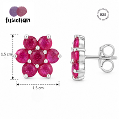 925 Sterling Silver Ruby Stud Earrings for Women | Gemstone Stud Eartop | Handmade Silver Jewelry | Elegant Daily Wear Gift